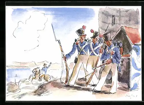 Künstler-AK Carl Spitteler und Die jodelnden Schildwachen