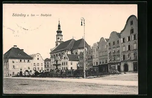 AK Schärding am Inn, Stadtplatz mit Geschäften