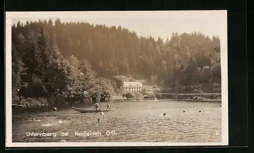 AK Neufelden, Haus Unternberg, Ruderpartie auf dem See