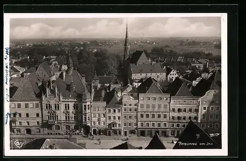 AK Braunau am Inn, Teilansicht aus der Vogelschau