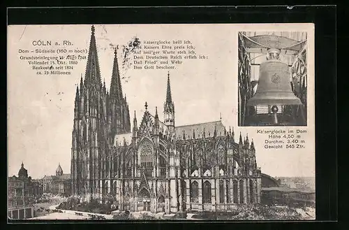 AK Köln, Dom, Südseite und Kaiserglocke