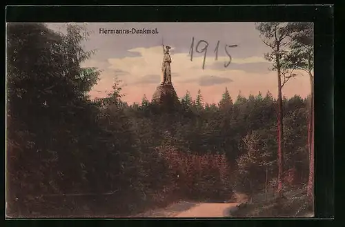 AK Detmold, Blick zum Hermanns-Denkmal