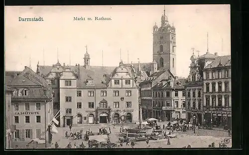 AK Darmstadt, Markt mit Rathaus