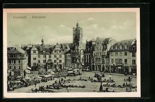 AK Darmstadt, belebter Marktplatz