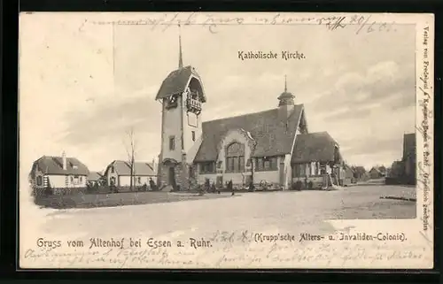 AK Essen / Ruhr, Altenhof, Katholische Kirche, Krupp'sche Alters- und Invaliden-Colonie