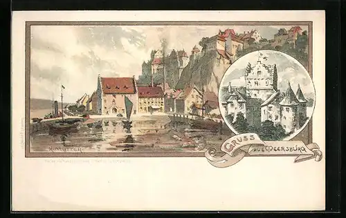 Künstler-AK Karl Mutter: Meersburg, Schloss, Teilansicht