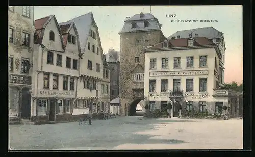 AK Linz a. Rh., Burgplatz mit Rheintor, Gasthaus zum Anker