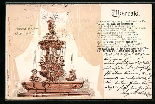 Lithographie Elberfeld, Monumentalbrunnen auf dem Neumarkt