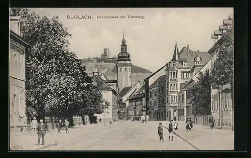 AK Durlach, Hauptstrasse mit Turmberg