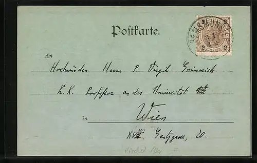 Mondschein-AK Kremsmünster, Guntherteich mit Denkmal