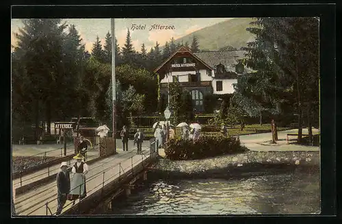 AK Attersee, Partie mit Gäste am Hotel Attersee