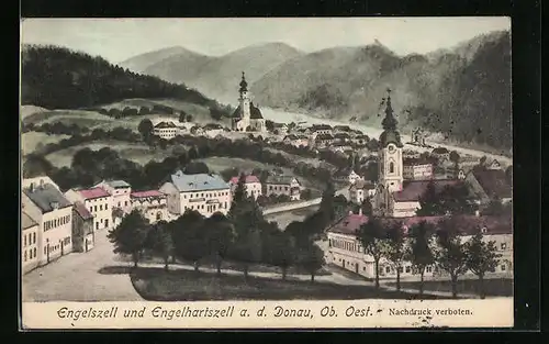 Künstler-AK Engelszell a. d. Donau, Panorama mit Engelhartszell