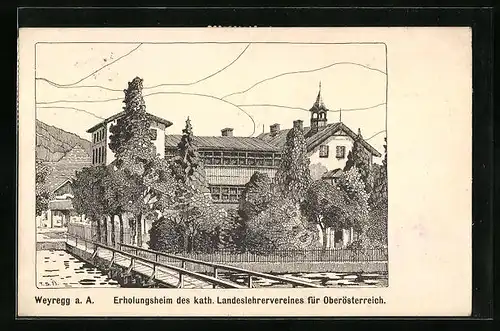 Künstler-AK Weyregg a. A., Erholungsheim des kath. Landeslehrervereines