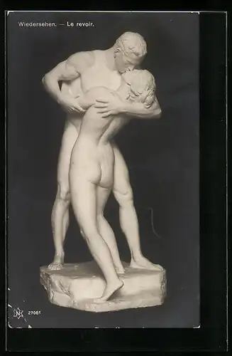 AK Plastik Wiedersehen, Paar küsst sich