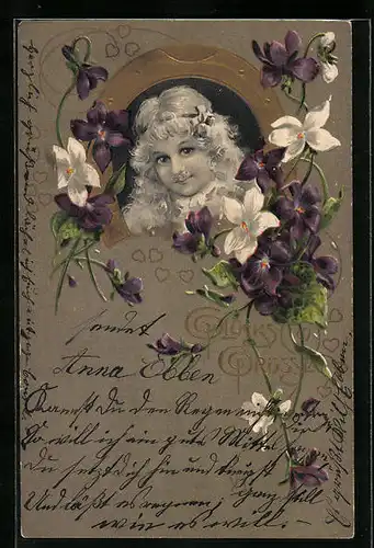 AK Hufeisen mit weissen und violetten Blumen