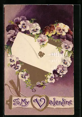 AK Liebesbrief und Stiefmütterchen, Valentinstag