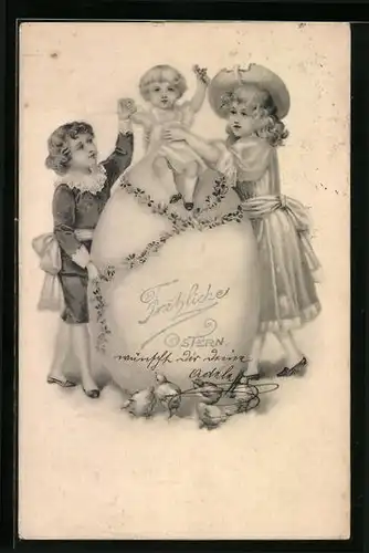 AK Kinder mit grossem Osterei