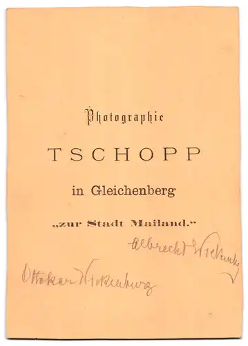 Fotografie Tschopp, Gleichenberg, Portrait Schriftsteller Albrecht Graf zu Wickenburg und sein Bruder Graf Ottokar