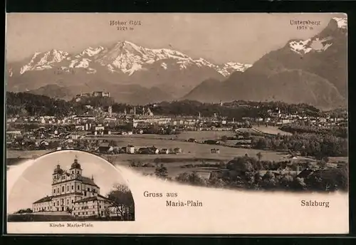 AK Maria Plain, Kirche Maria Plain mit Hoher Göll und Unterberg