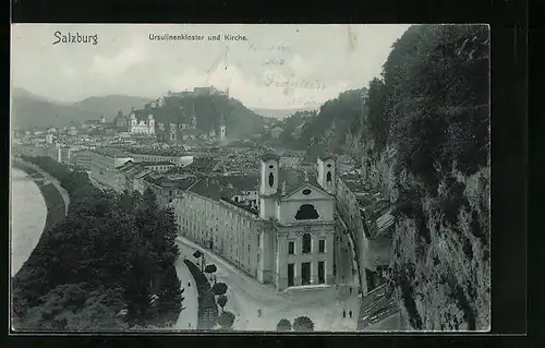 AK Salzburg, Blick auf Ursulinenkloster und Kirche