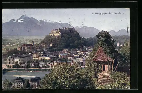 AK Salzburg, Untersberg mit Burg und Ortsansicht