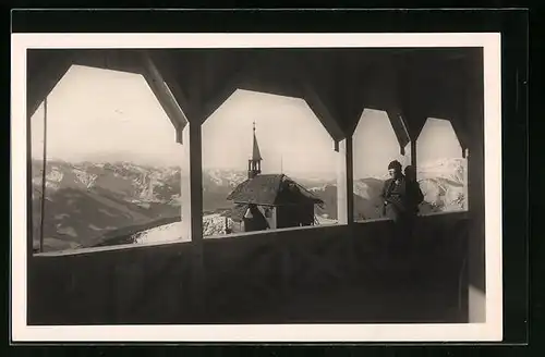 AK Zell am See, Schmittenhöhebahn mit Terasse des Berghotels