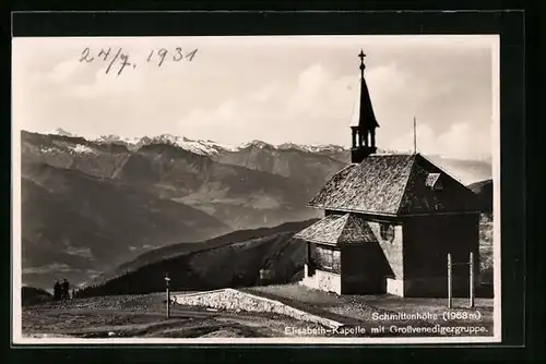 AK Schmittenhöhe, Elisabeth- Kapelle mit Grossvenedigergruppe