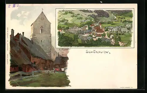 Künstler-AK Karl Mutter: Schönau i. W., Turm, Gesamtansicht