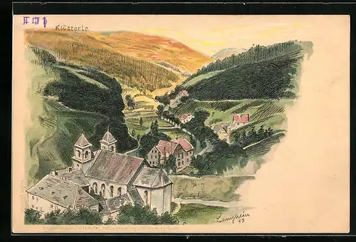 Künstler-AK Klösterle, Totale im Gebirge