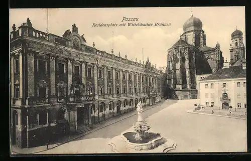 AK Passau, Residenzplatz mit Wittelsbacher Brunnen