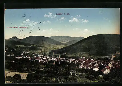 AK Lahr, Ortsansicht mit Ruine Hohen Geroldseck