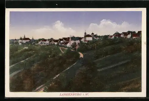 AK Langenburg, Ortsansicht mit Bewaldung