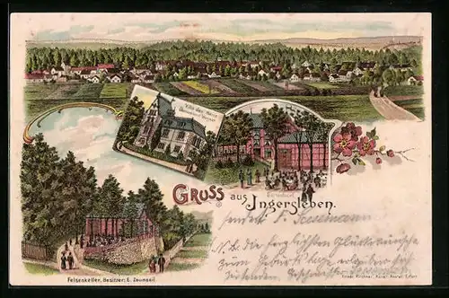 Lithographie Ingersleben, Villa des Herrn und Gartenlocal