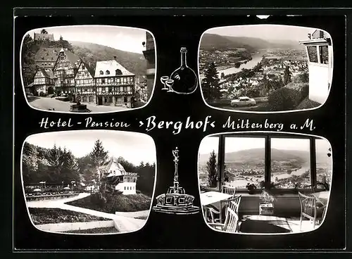 AK Miltenberg, Hotel-Pension Berghof mit Aussicht auf Fluss