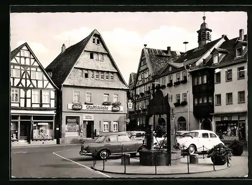 AK Nidda /Hessen, Marktplatz mit Brunne und Stadtschänke
