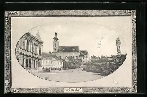 AK Wolkersdorf, Ortspartie mit Kirche