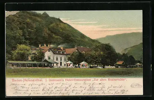 AK Baden-Helenenthal, J. Dietmann`s Hotel-Restaurant zur alten Krainerhütte