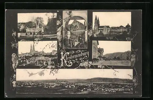 AK Klosterneuburg, Gebäudeansicht, Denkmal, Ortspartie mit Kirche