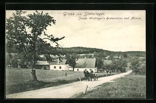 AK St-Andrä-Wördern, Restaurant und Meierei am Steinrigel und Pferdewagen