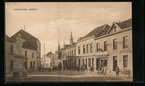 AK Kerkrade, Markt mit Hotel-Restaurant und Denkmal