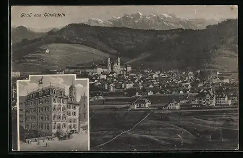 AK Einsiedeln, Ortsansicht mit Blick auf die Berge