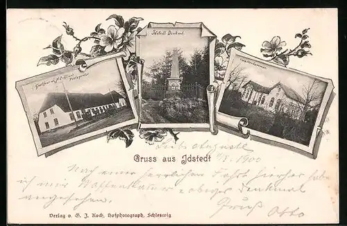 AK Idstedt, Gasthaus von H. Licht und Postagentur, Waffenkammer, Denkmal