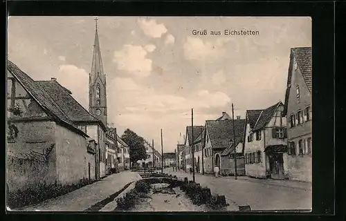 AK Eichstetten, Strassenpartie mit Kirche