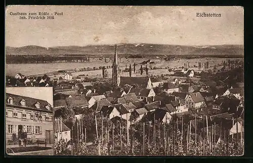 AK Eichstetten, Gasthaus zum Rössle Post, Teilansicht mit Kirche