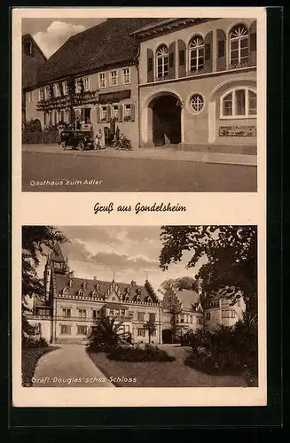 AK Gondelsheim, Gasthaus zum Adler, Gräfl. Douglas`sches Schloss