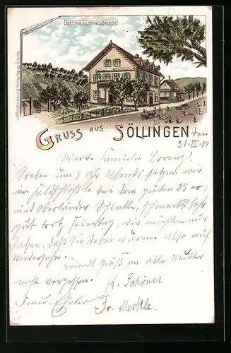 Lithographie Söllingen, Gasthaus zum Feldschlösschen