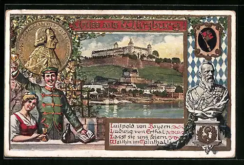 AK Ganzsache Bayern PP27F13102: Würzburg, Schlossansicht, Büste von Luitpold von Bayern