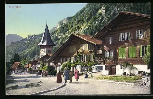 AK Meiringen, Strassenpartie mit Uhrenturm
