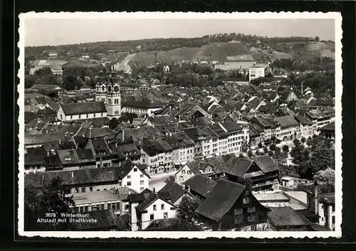 AK Winterthur, Altstadt mit Stadtkirche aus der Vogelschau