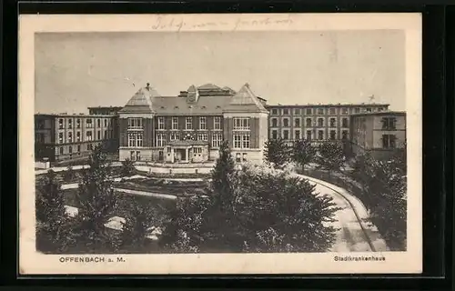 AK Offenbach a. M., Stadtkrankenhaus mit Park